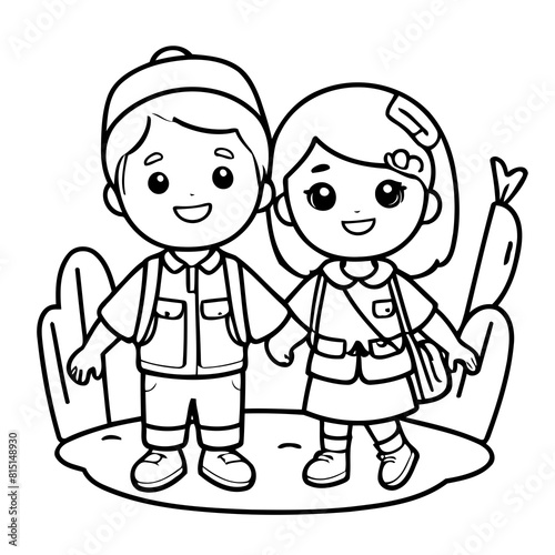 Cute vector illustration Couple for children colouring activity