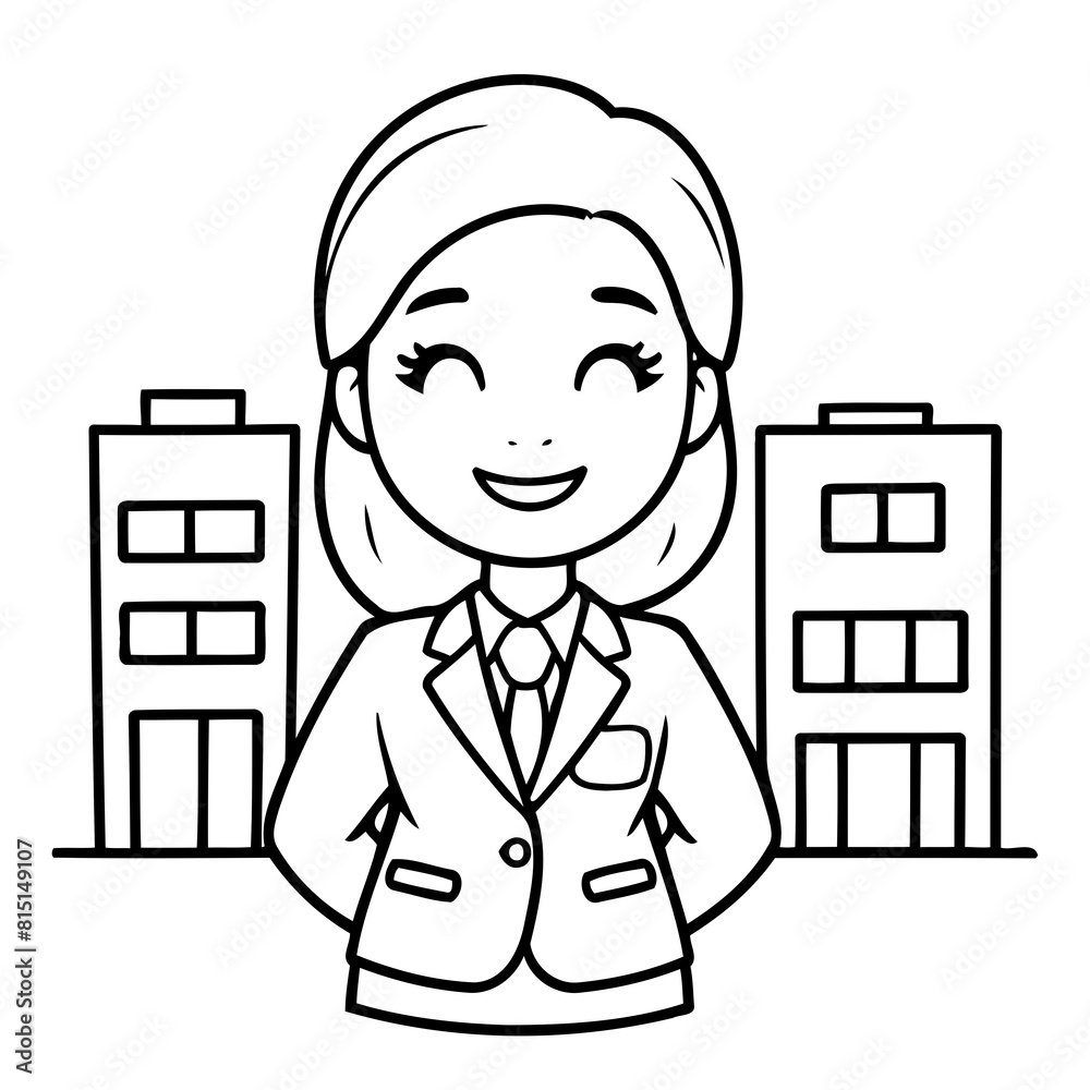 Vector illustration of a cute BusinessWoman drawing for toddlers coloring activity