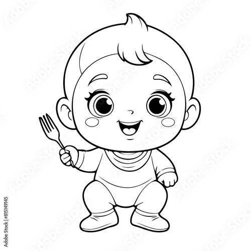 Vector illustration of a cute Baby drawing for colouring page