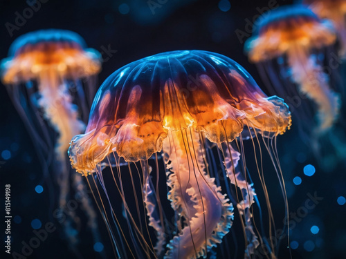 Digital Delight, Glowing Jellyfish Captured in Neural Network Generated Art. © xKas