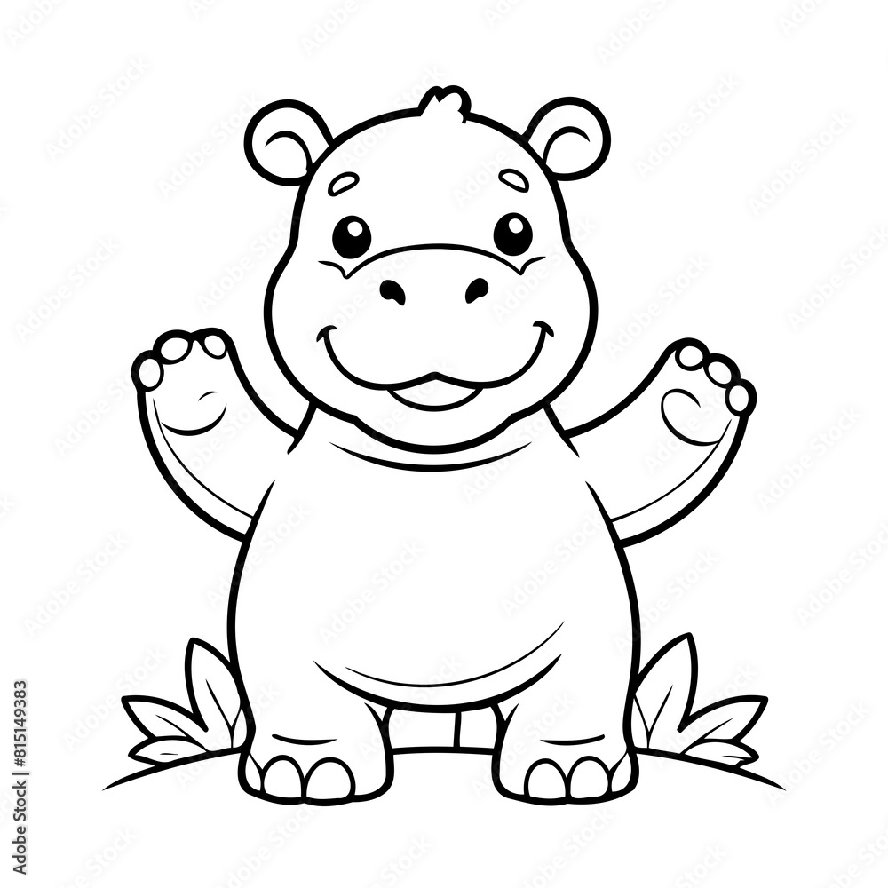 Vector illustration of a cute Hippo drawing for kids colouring page Vector illustration of a cute Hippo drawing for kids colouring page
