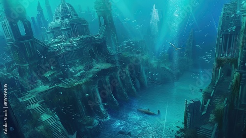 Lost City of Atlantis Mystique  a fantasy sea where ancient ruins and mystical sea. Generative Ai