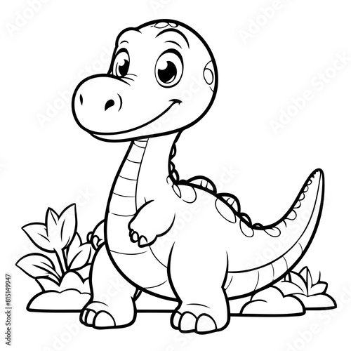 Vector illustration of a cute Diplodocus doodle for kids colouring page