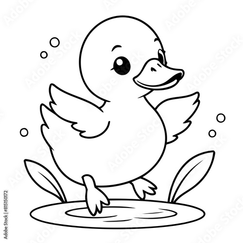 Vector illustration of a cute Duck drawing for kids colouring activity