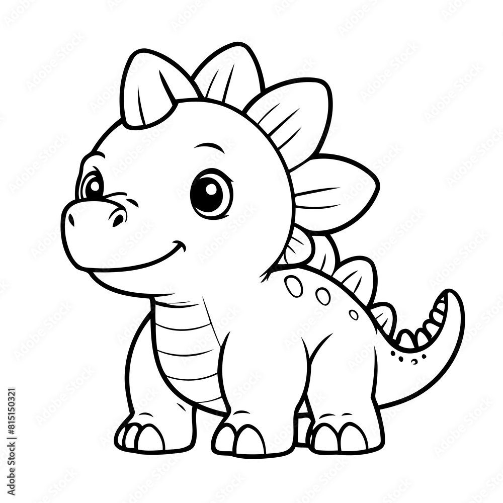 Simple vector illustration of Stegosaurus colouring page for kids