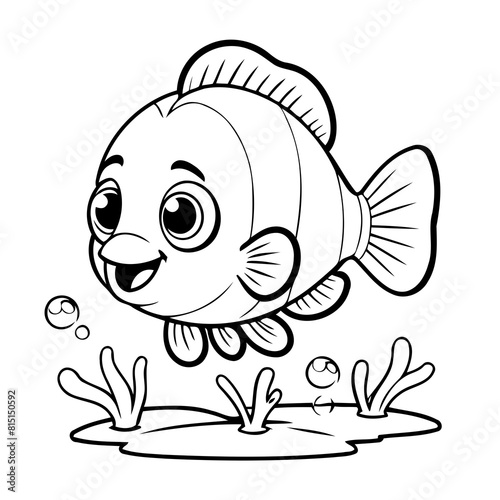 Cute vector illustration Clownfish drawing for colouring page