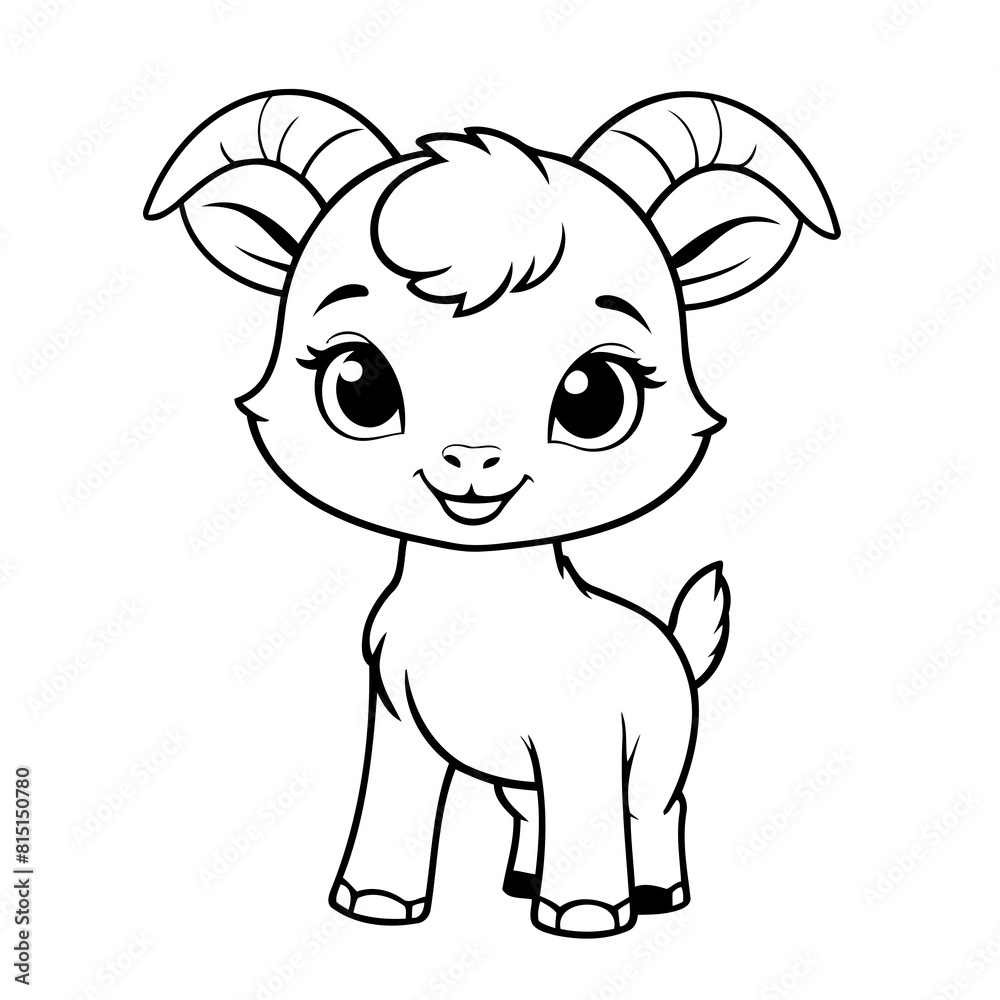 Cute vector illustration Goat doodle black and white for kids page Cute vector illustration Goat doodle black and white for kids page
