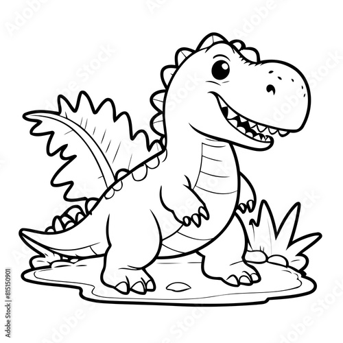 Vector illustration of a cute Spinosaurus drawing for kids colouring activity
