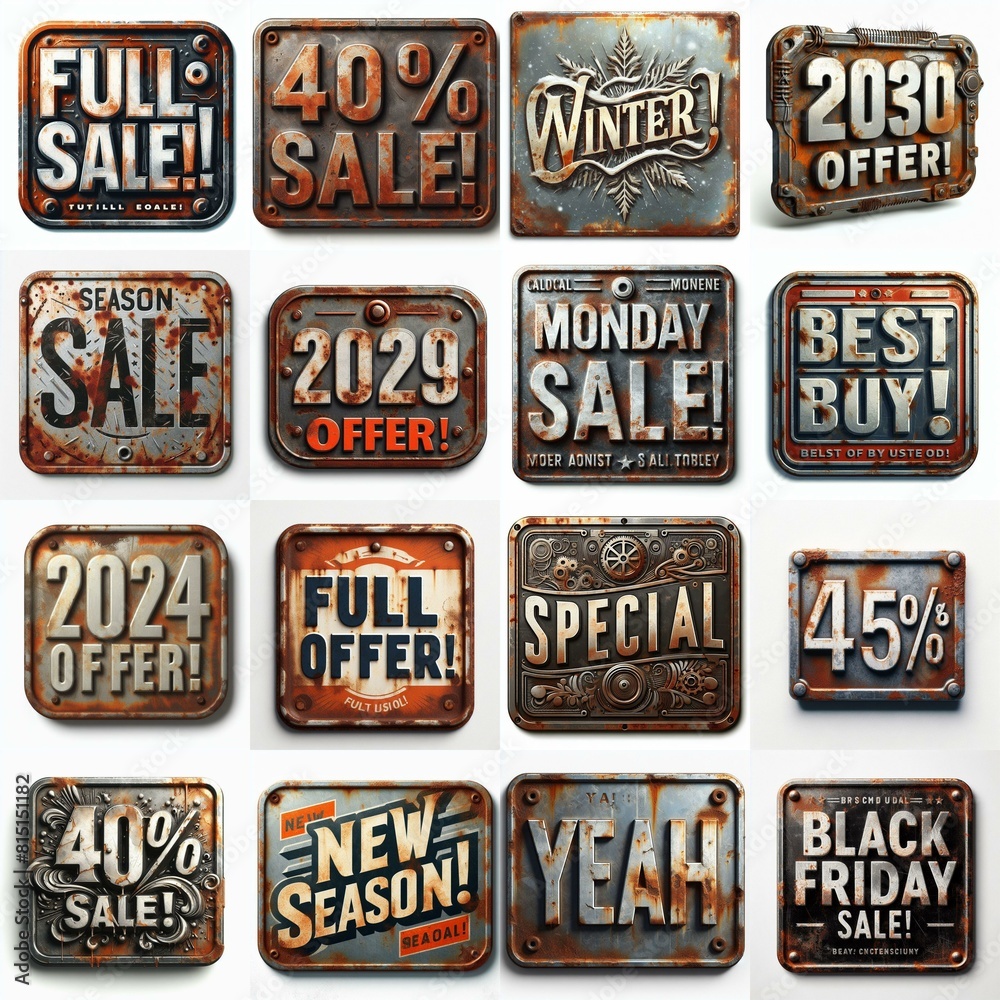 Sale label Metal grunge and rusty. AI generated illustration