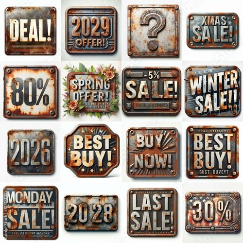 Sale label Metal grunge and rusty. AI generated illustration