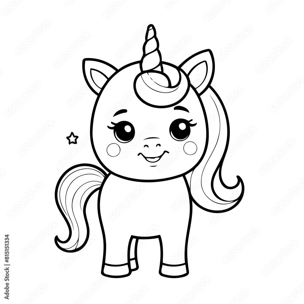 Cute vector illustration Unicorn colouring page for kids Cute vector illustration Unicorn colouring page for kids