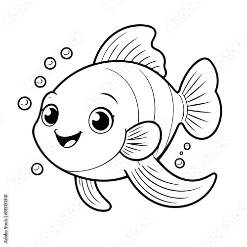 Vector illustration of a cute Fish doodle for toddlers colouring page