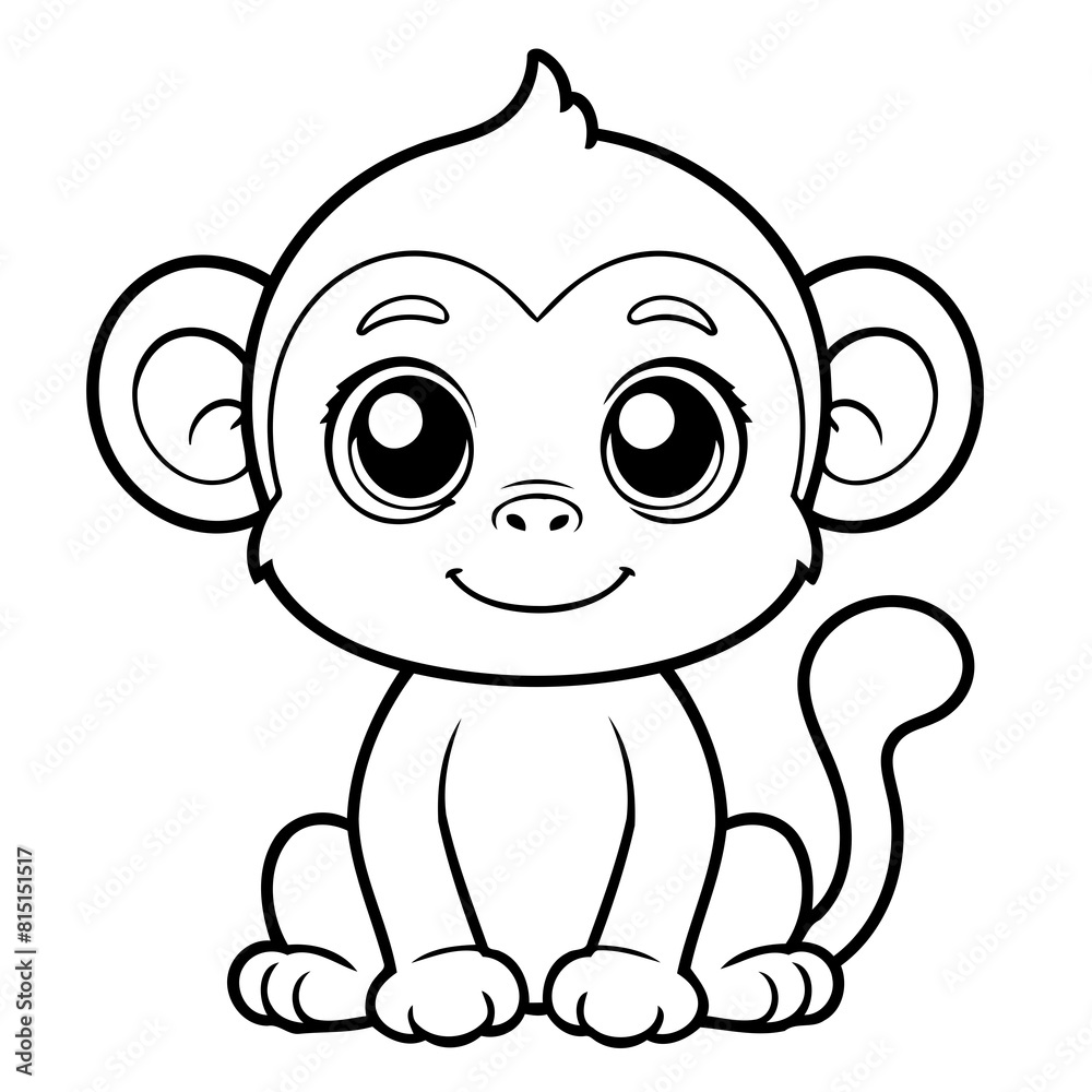 Simple vector illustration of Monkey for kids colouring worksheet Simple vector illustration of Monkey for kids colouring worksheet