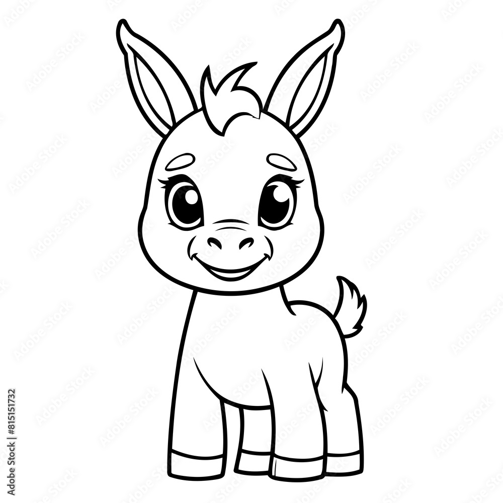 Obraz premium Vector illustration of a cute Donkey doodle for toddlers colouring page