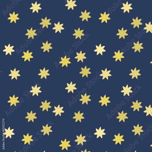 Abstract endless pattern of yellow stars on night blue background