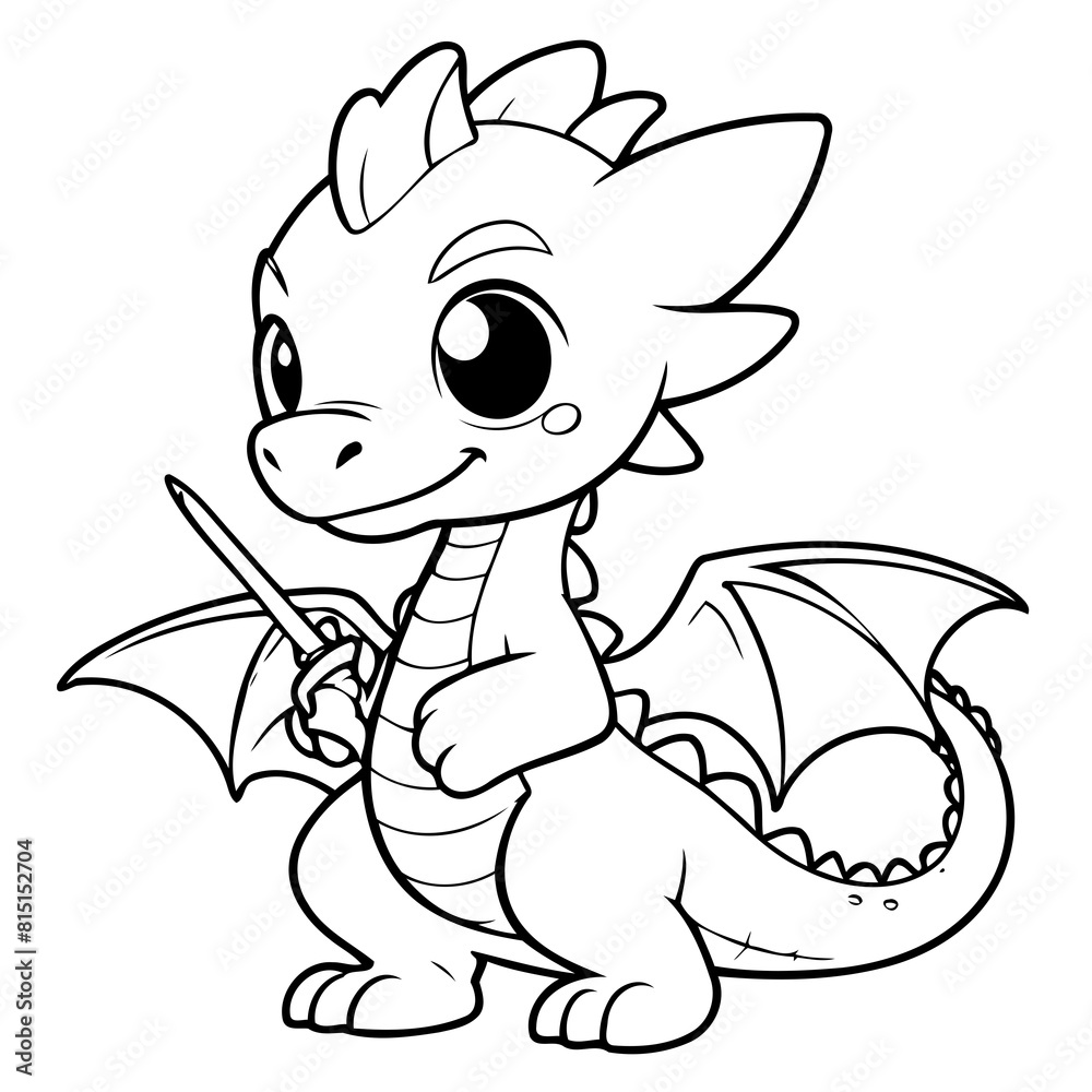 Simple vector illustration of Dragon for kids colouring worksheet Simple vector illustration of Dragon for kids colouring worksheet
