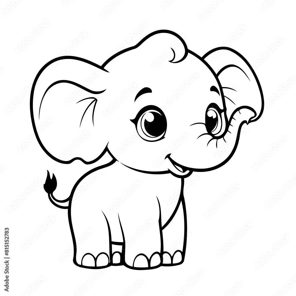 Cute vector illustration Elephant drawing for toddlers colouring page