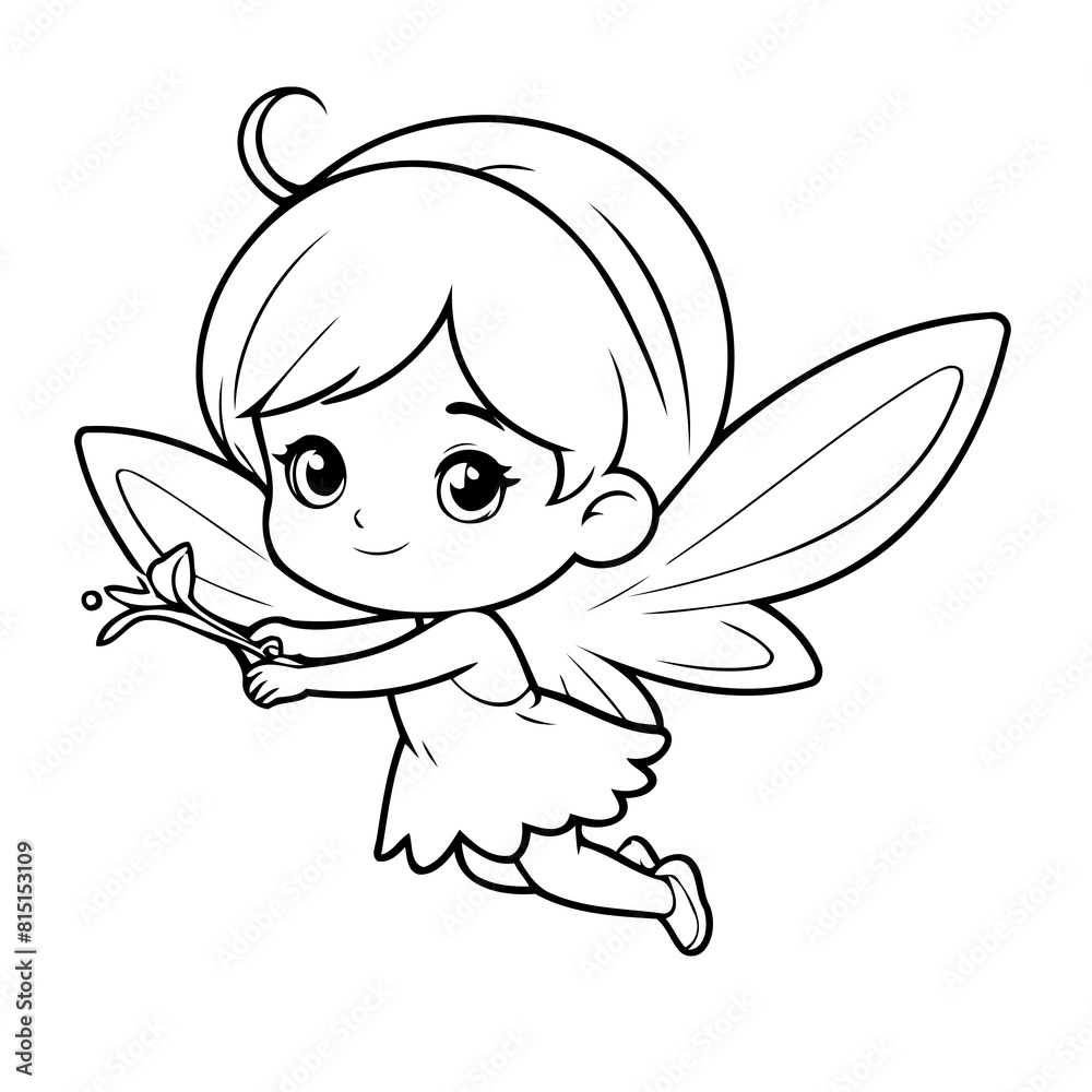 Fototapeta premium Simple vector illustration of Fairy outline for colouring page