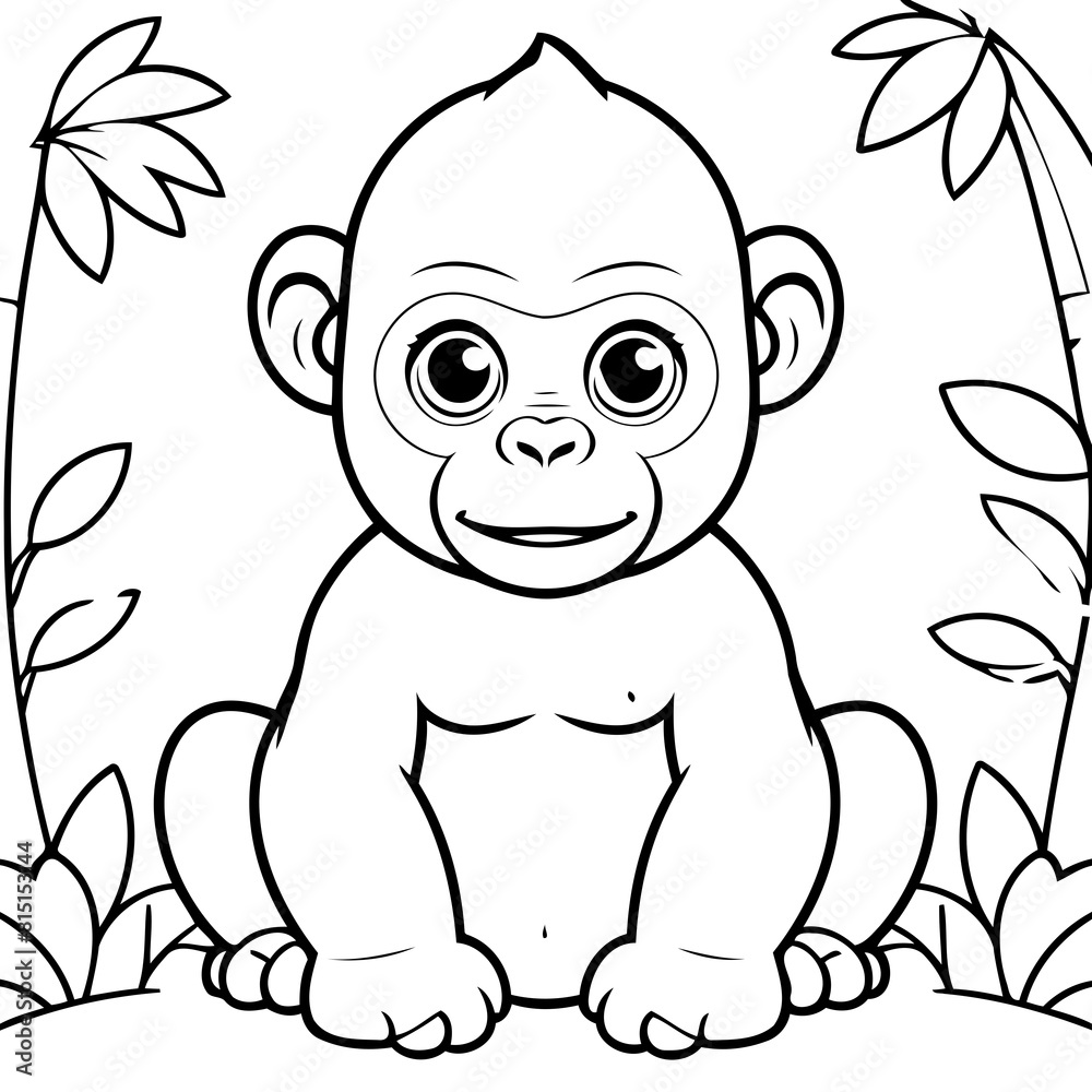 Cute vector illustration Gorilla doodle for kids colouring page Cute vector illustration Gorilla doodle for kids colouring page