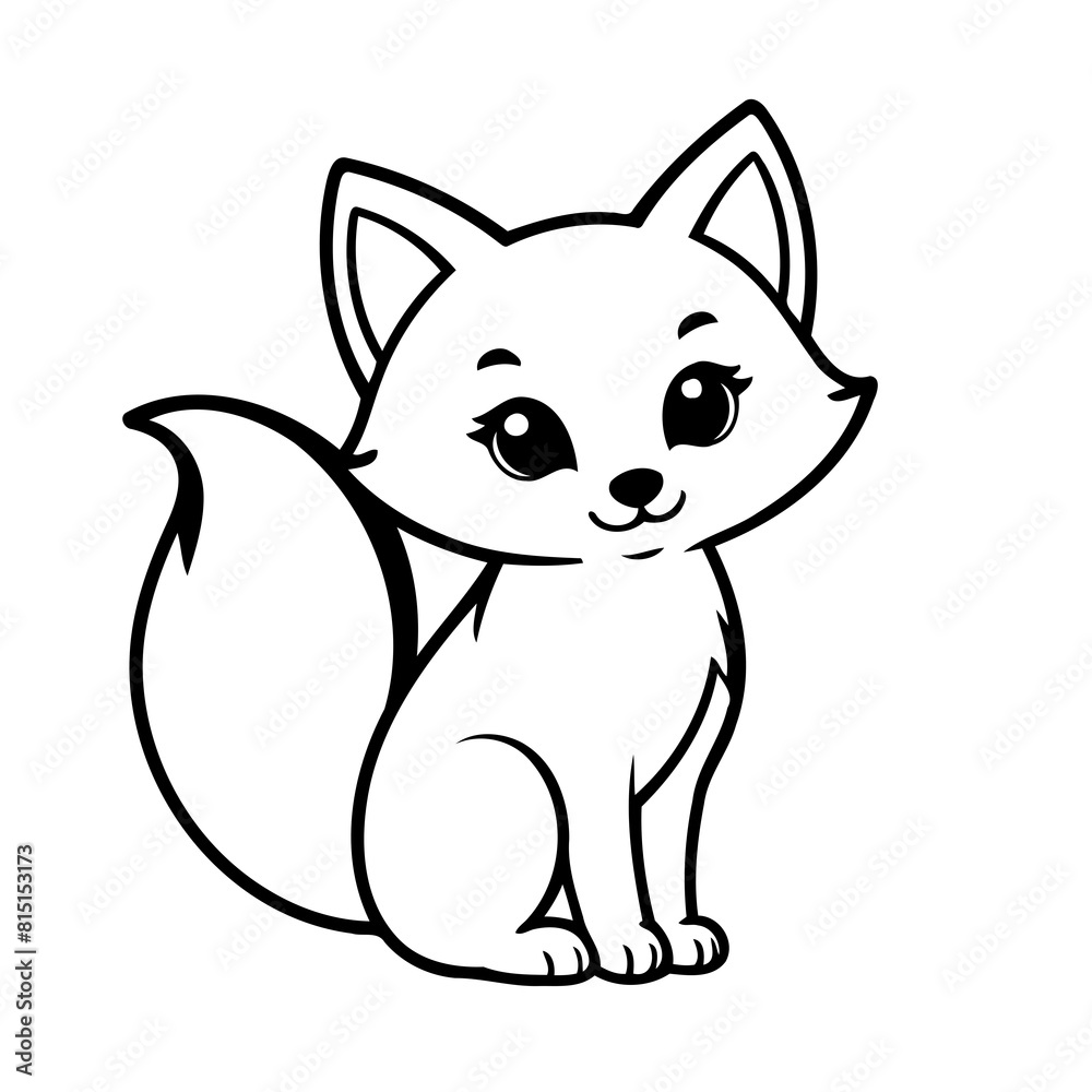 Simple vector illustration of Fox drawing for kids colouring page