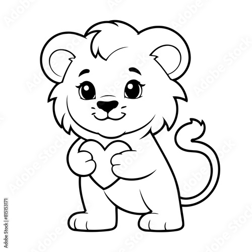 Simple vector illustration of Lion drawing for kids colouring page