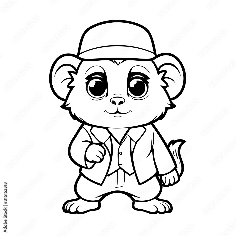 Naklejka premium Cute vector illustration Marmoset doodle colouring activity for kids