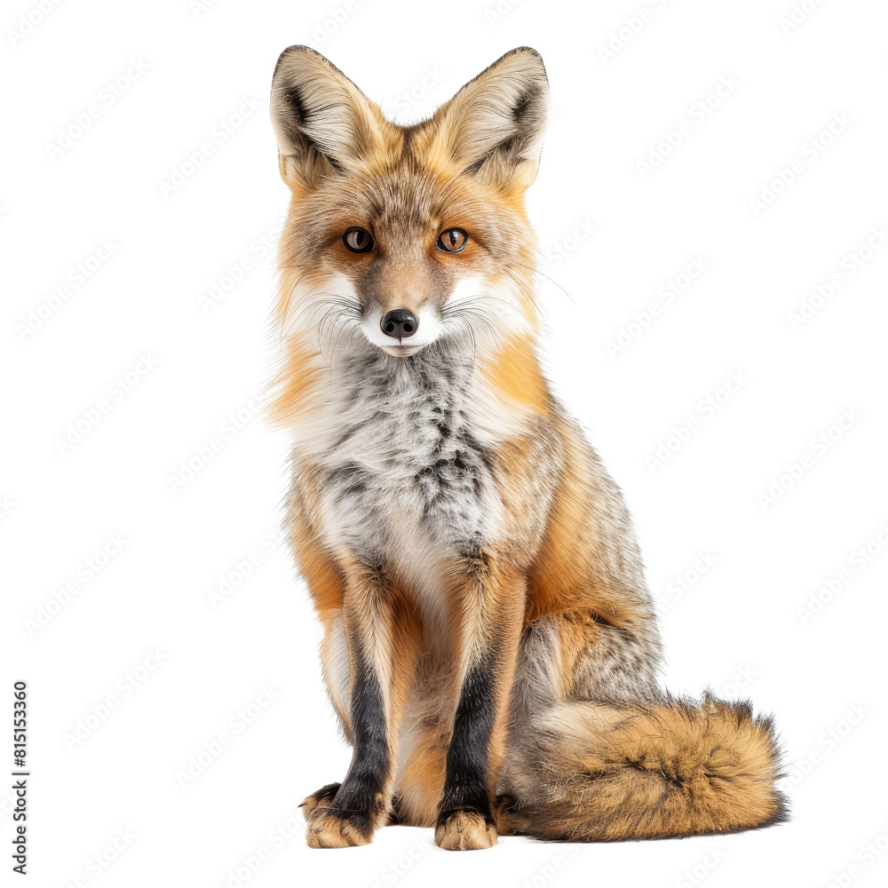 A single tibetan fox sitting in front of a solid white backdrop, a tibetan fox isolated on transparent background