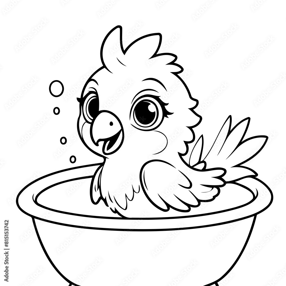 Fototapeta premium Cute vector illustration Macaw drawing for kids page