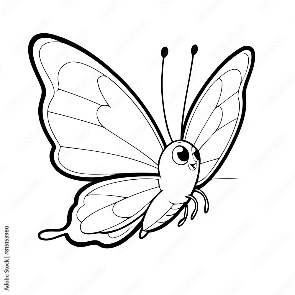 Obraz premium Simple vector illustration of Butterfly drawing for toddlers colouring page