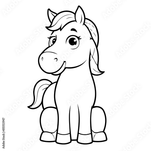 Cute vector illustration Horse doodle black and white for kids page