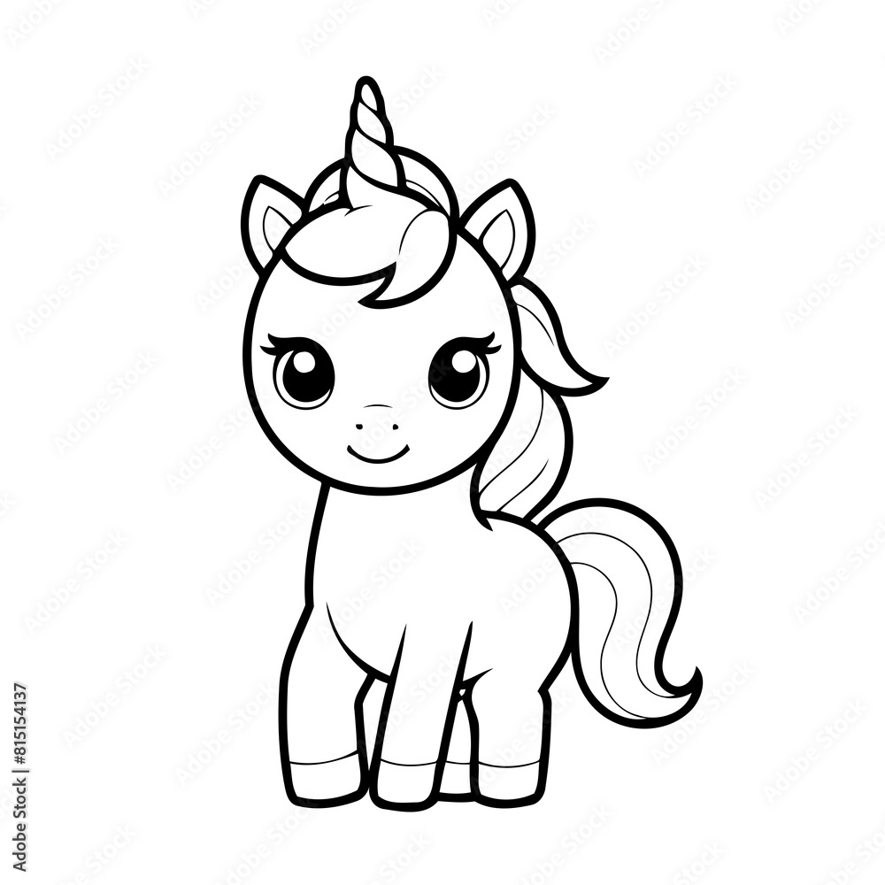Vector illustration of a cute Unicorn doodle for kids colouring page Vector illustration of a cute Unicorn doodle for kids colouring page