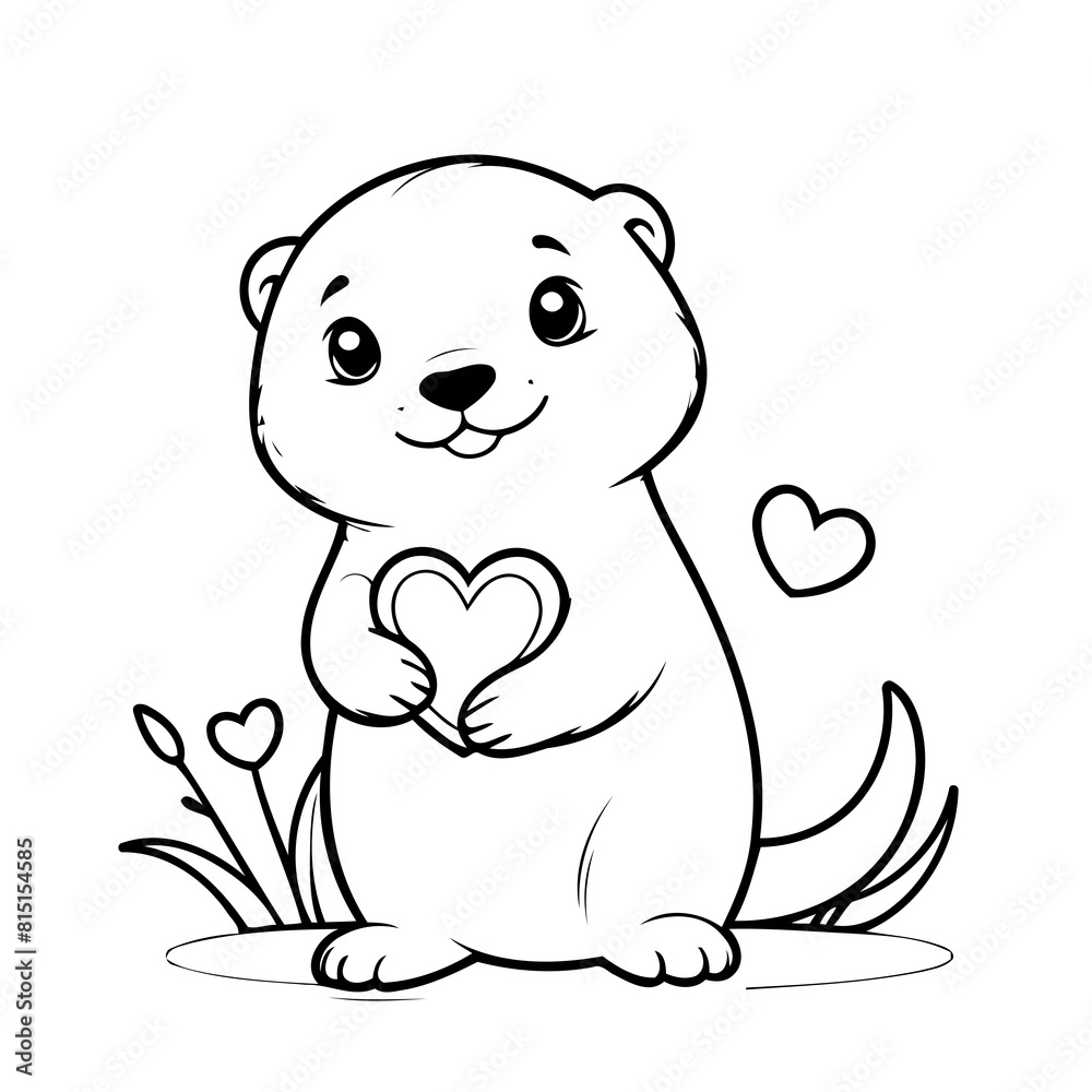 Cute vector illustration Otter doodle black and white for kids page Cute vector illustration Otter doodle black and white for kids page