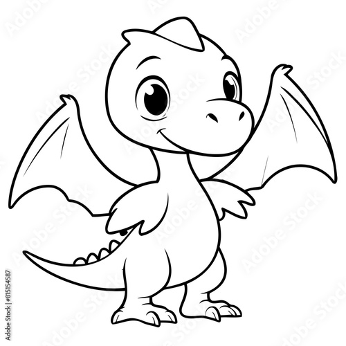 Simple vector illustration of Pterodactyl colouring page for kids