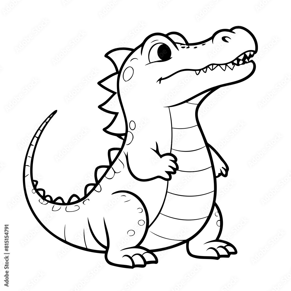 Naklejka premium Cute vector illustration Alligator doodle black and white for kids page