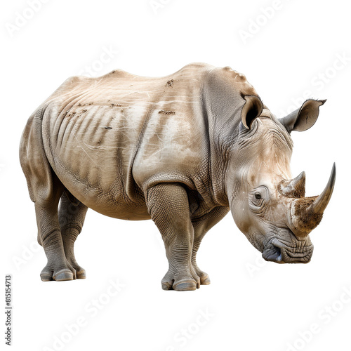 A white rhinoceros standing on a plain Png background  a white rhinoceros isolated on transparent background