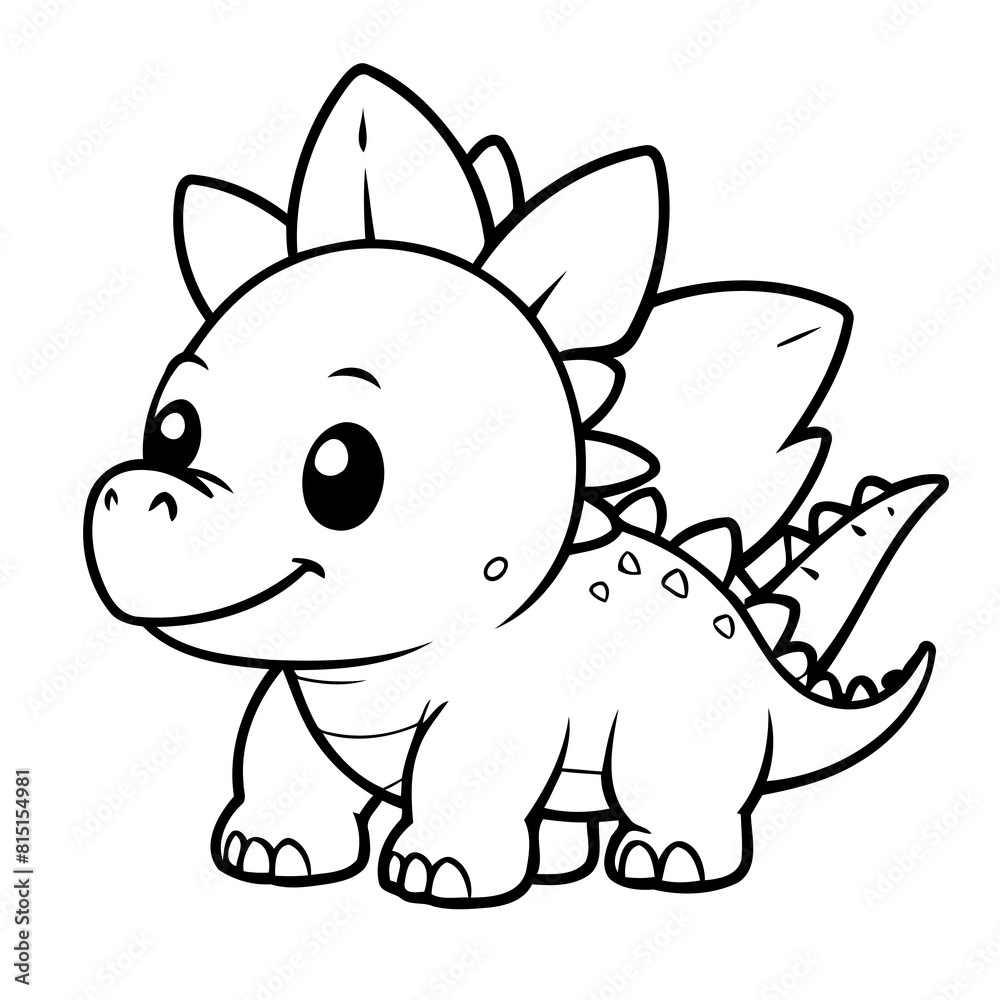 Vector illustration of a cute Stegosaurus doodle drawing for kids page