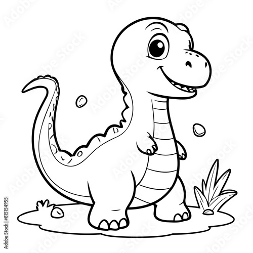 Cute vector illustration Diplodocus doodle colouring activity for kids