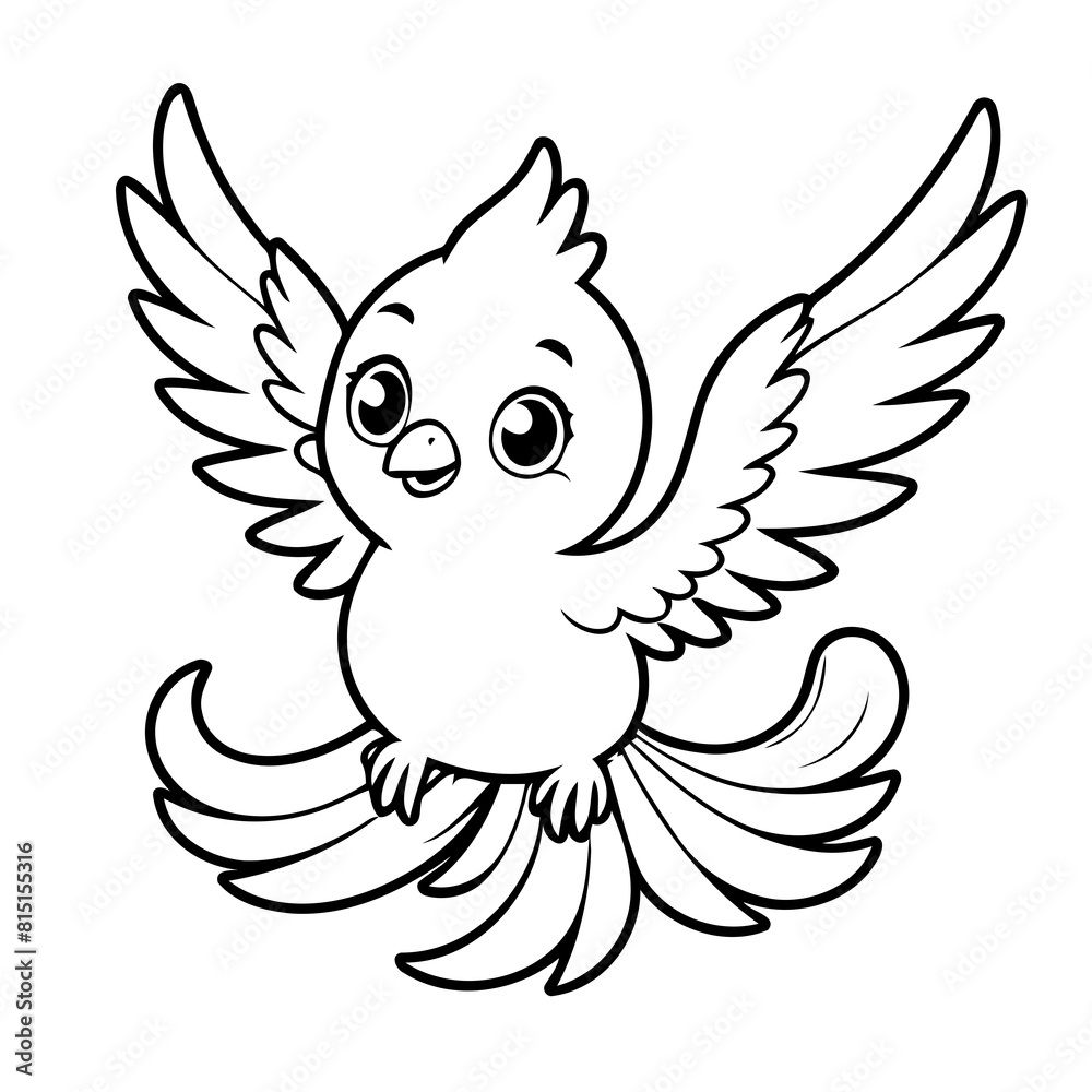 Fototapeta premium Cute vector illustration Phoenix colouring page for kids