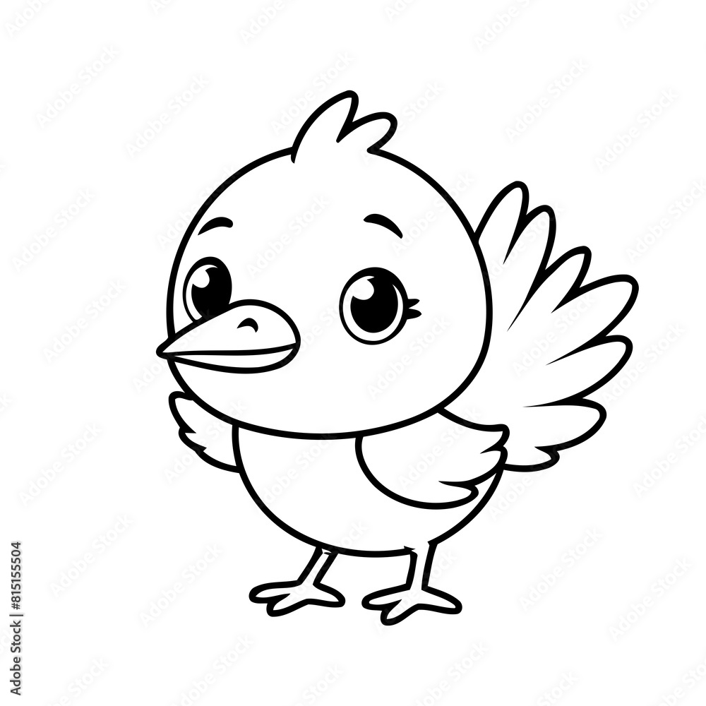 Vector illustration of a cute Bird drawing for kids colouring page