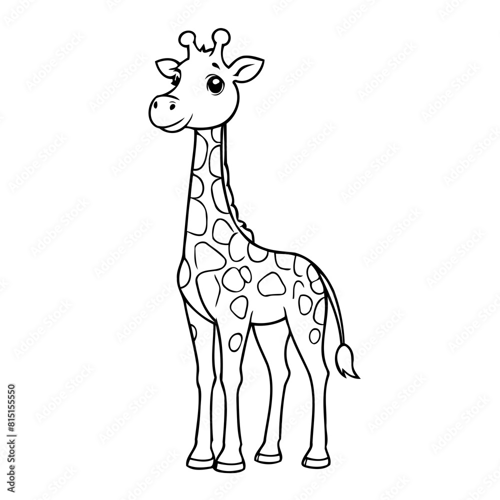 Fototapeta premium Vector illustration of a cute Giraffe drawing for toddlers coloring activity