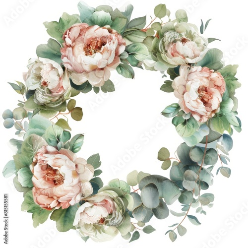 Soft green and beige wreath with roses 