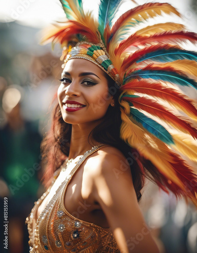 portrait of a beautiful samba dancer Latina woman, isolated white background 