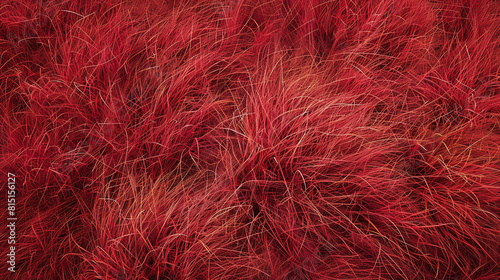 Red Grass Blades from a Close-up Overhead View - Grass Texture With Copy Space