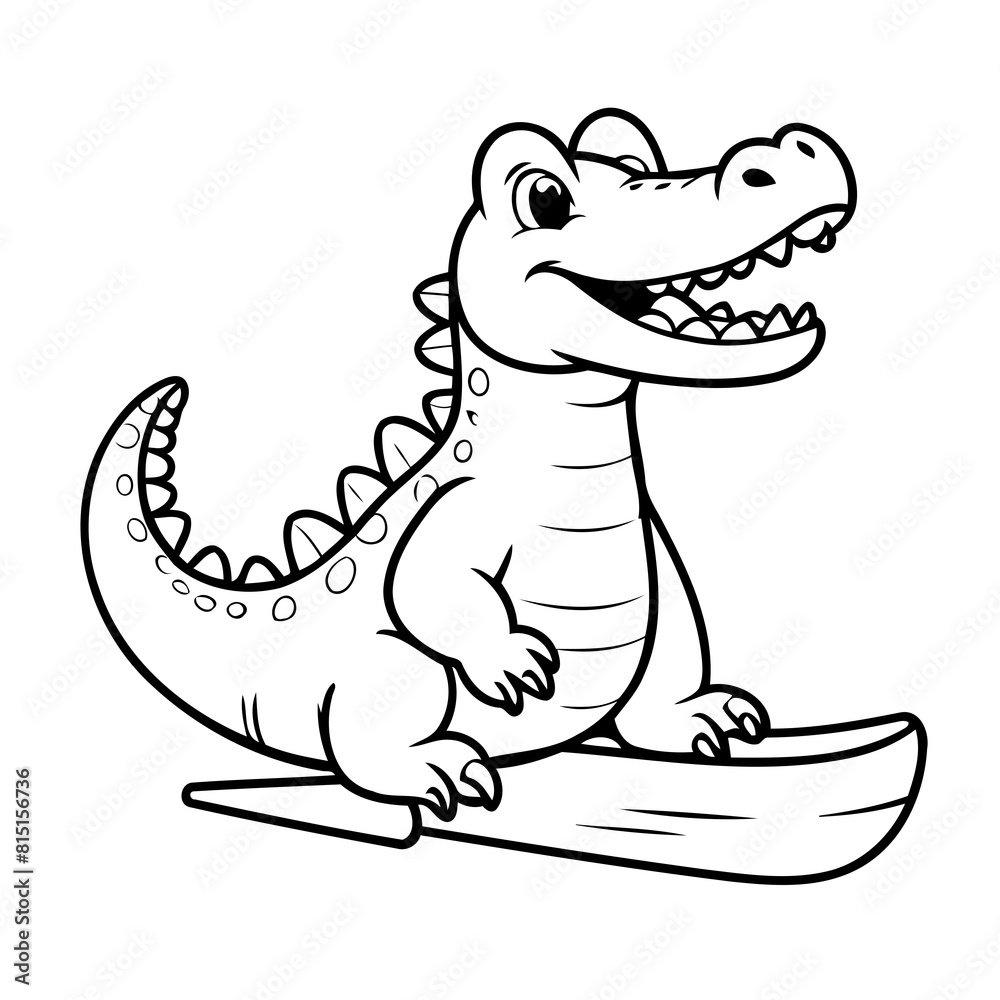 Fototapeta premium Cute vector illustration Crocodile drawing for kids colouring activity