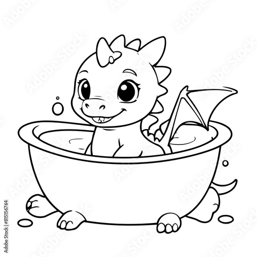 Vector illustration of a cute Dragon drawing for kids colouring activity
