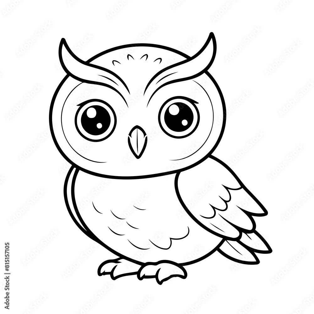 Cute vector illustration Owl drawing for toddlers coloring activity