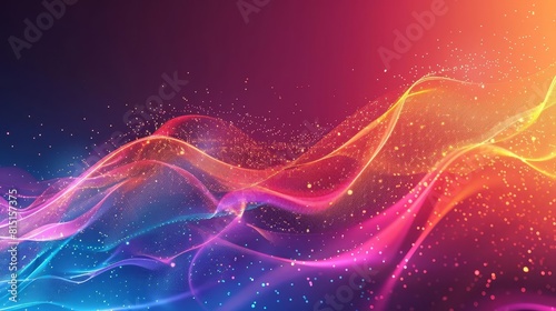 A vibrant tech banner with colorful data streams and a broad area for copy on a gradient background