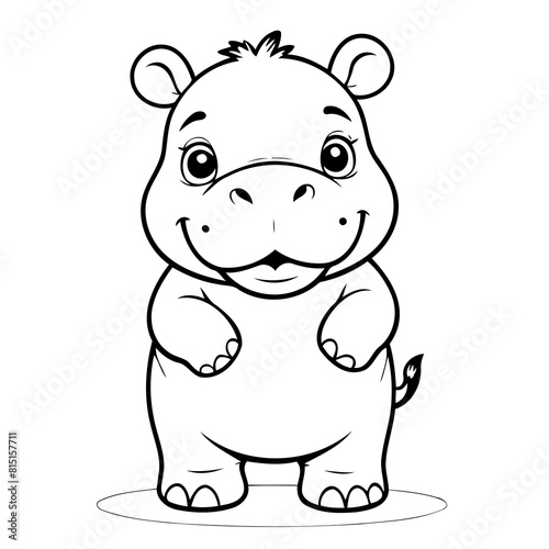 Cute vector illustration Hippo drawing for toddlers book