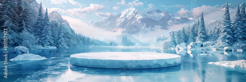3d render of an ice podium on the frozen lake