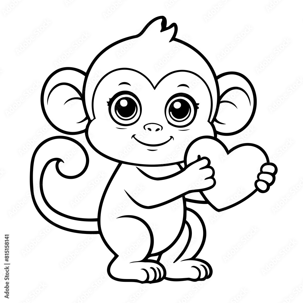 Obraz premium Cute vector illustration Monkey for kids coloring activity page